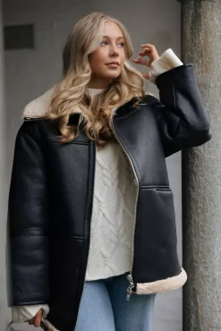 Leona Shearling Jacket Black Beige^CARMA Fashion