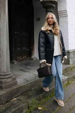 Leona Shearling Jacket Black Beige^CARMA Fashion