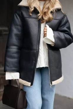 Leona Shearling Jacket Black Beige^CARMA Fashion