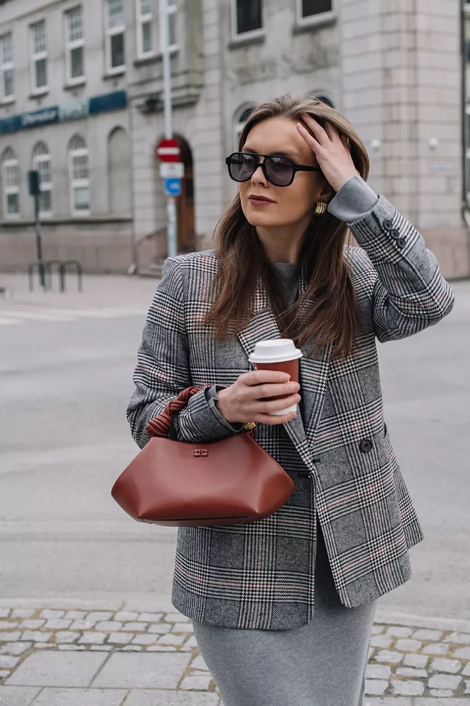 Madeleine Blazer Grey And Red Plaid^ANINE BING Sale