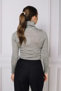 Merino Polo Sweater Grey Melange^THE PRODUCT Online