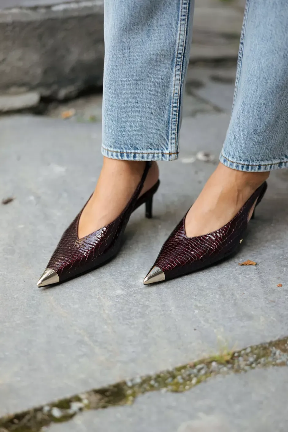 Nina Heels With Metal Toe Cap Burgundy Small Embossed^ANINE BING Fashion