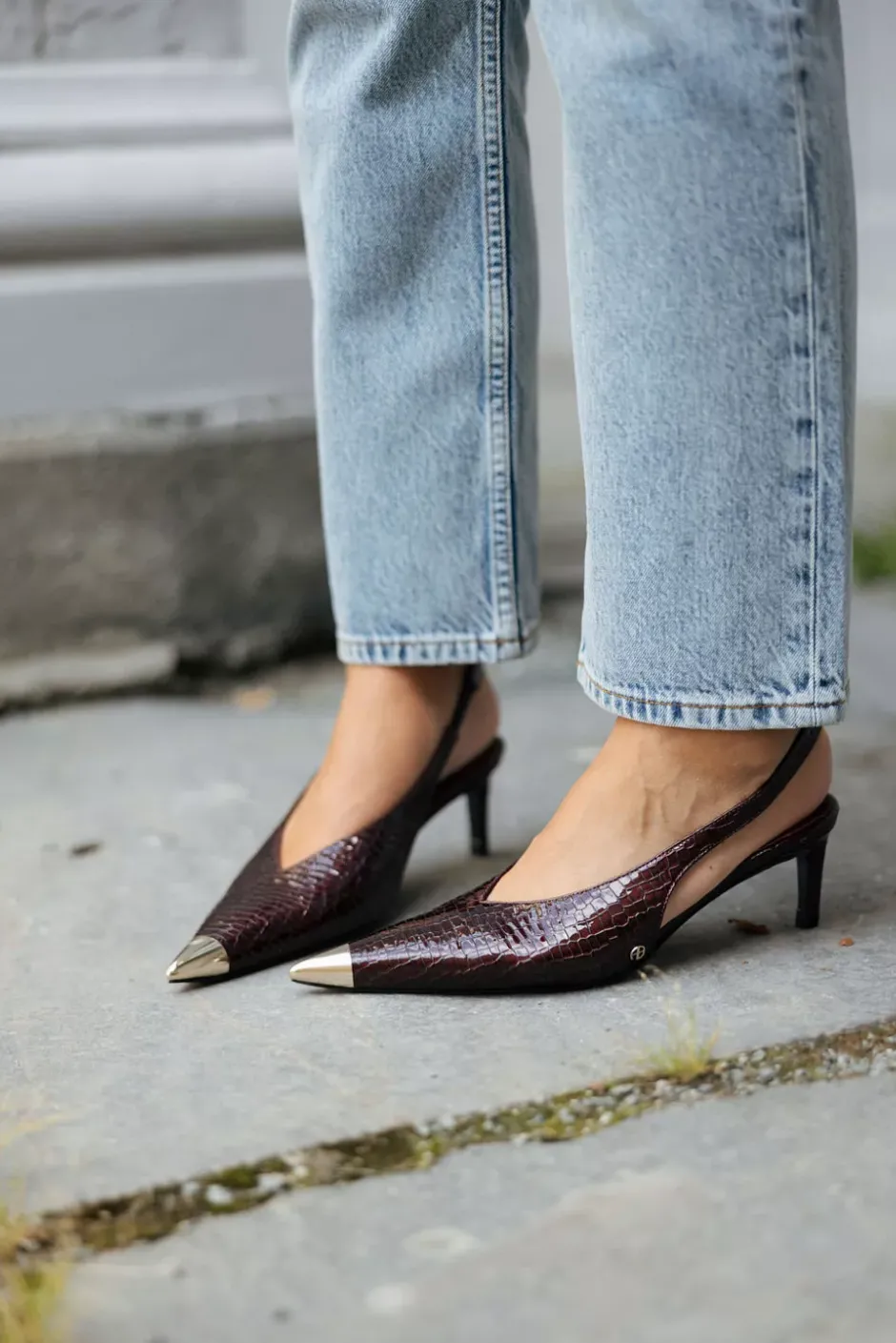 Nina Heels With Metal Toe Cap Burgundy Small Embossed^ANINE BING Fashion