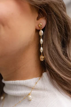 Paloma Earrings Gold Pearl/Golden Shadow^CAROLINE SVEDBOM New