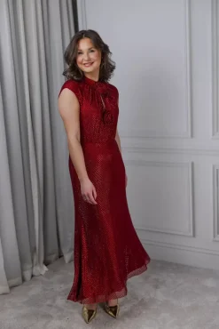 Rhinestone Fishnet Midi Dress Red^SELF-PORTRAIT Clearance
