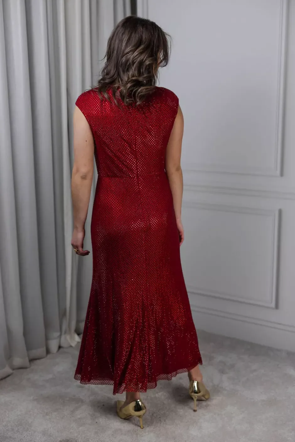 Rhinestone Fishnet Midi Dress Red^SELF-PORTRAIT Clearance