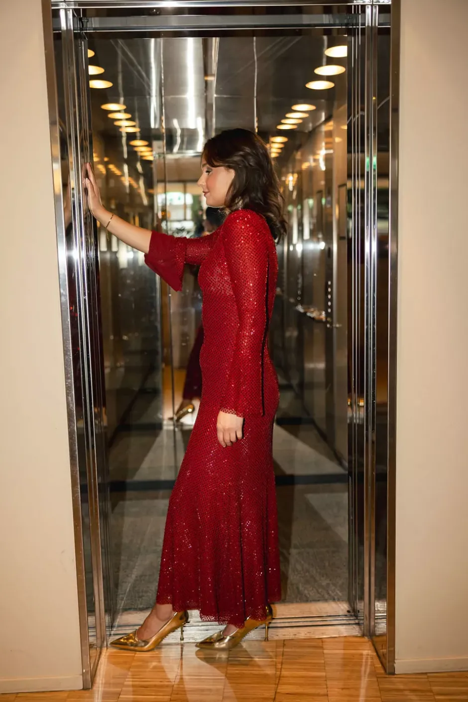 Rhinestone Fishnet Midi Dress Red^SELF-PORTRAIT Fashion