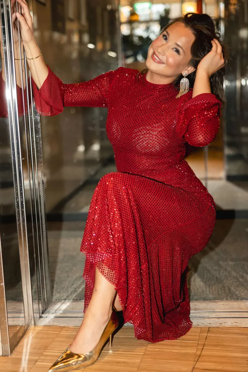 Rhinestone Fishnet Midi Dress Red^SELF-PORTRAIT Fashion