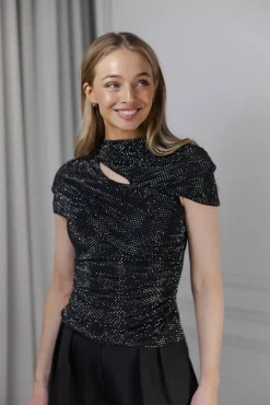 Rhinestone Mesh Cut Out Top Black^SELF-PORTRAIT Best