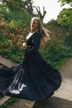 Satin Maxi Dress Dark Blue^BY TIMO Online
