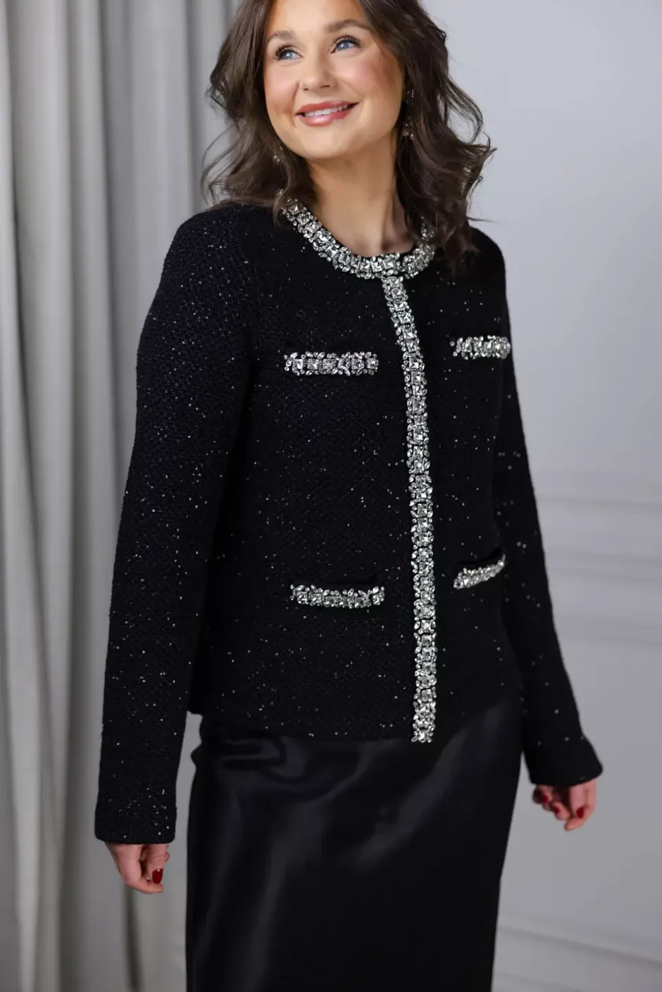 Sequin Knit Cardigan Black^SELF-PORTRAIT New