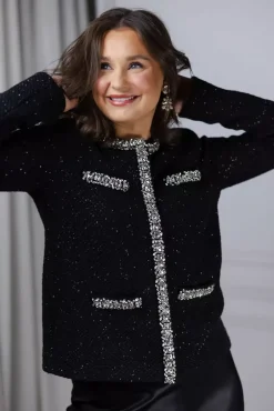 Sequin Knit Cardigan Black^SELF-PORTRAIT New
