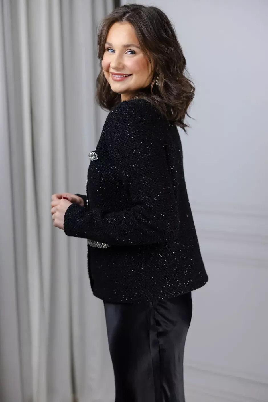 Sequin Knit Cardigan Black^SELF-PORTRAIT New