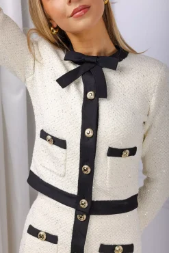 Sequin Pussy Bow Cardigan Cream^SELF-PORTRAIT Best