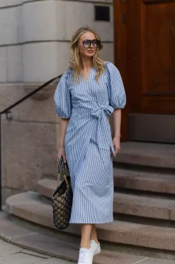 Sophia Long Wrap Dress Blue Stripe^HIIL STUDIO Fashion