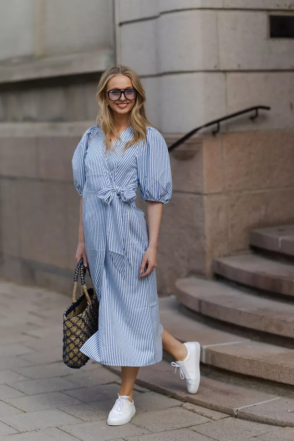 Sophia Long Wrap Dress Blue Stripe^HIIL STUDIO Fashion