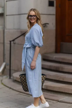 Sophia Long Wrap Dress Blue Stripe^HIIL STUDIO Fashion