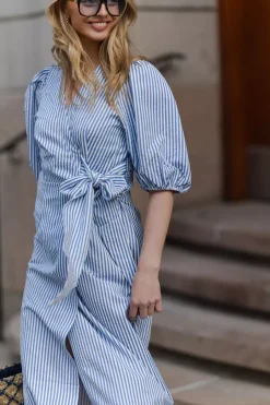 Sophia Long Wrap Dress Blue Stripe^HIIL STUDIO Fashion