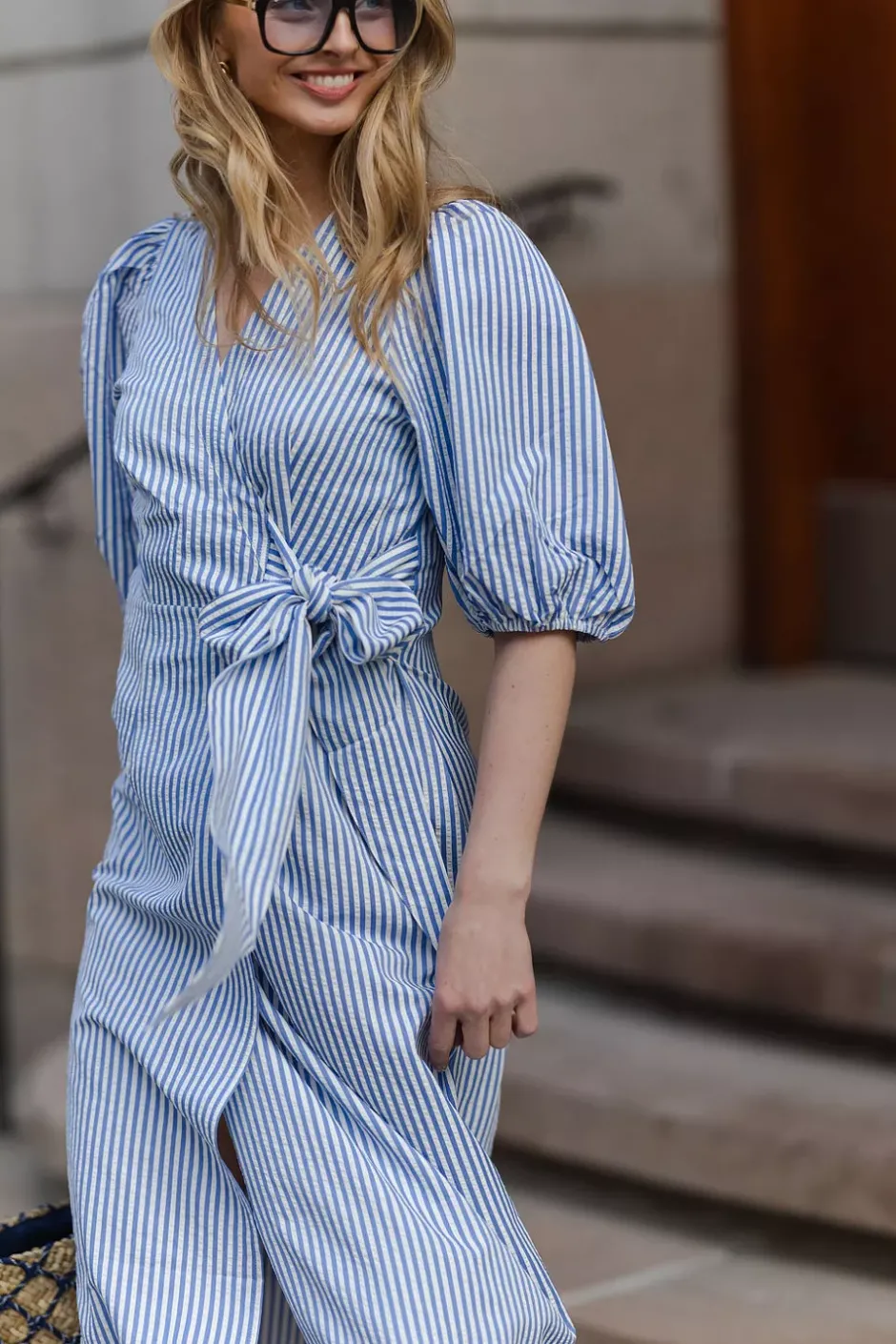 Sophia Long Wrap Dress Blue Stripe^HIIL STUDIO Fashion
