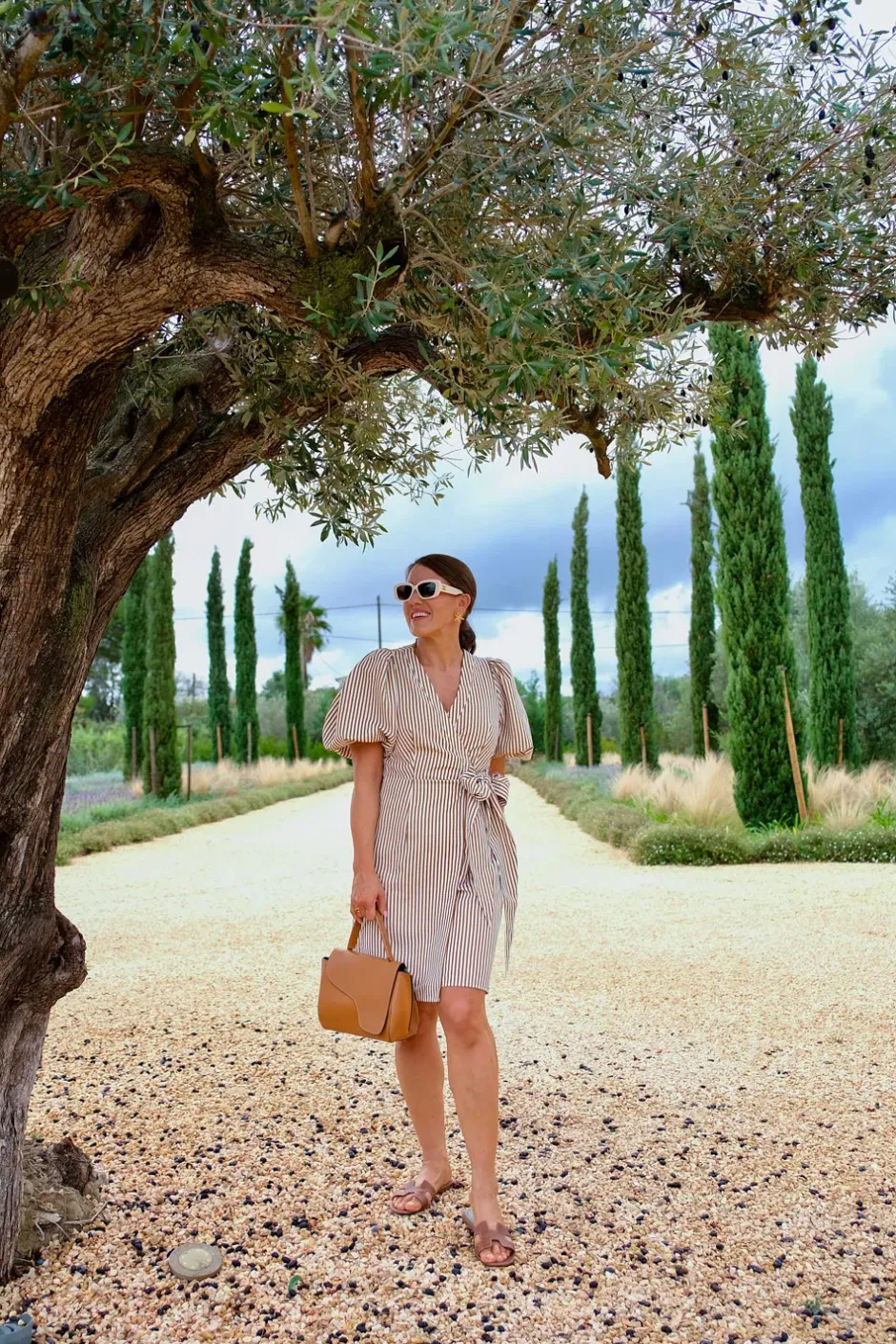 Sophia Short Wrap Dress Brown Stripe^HIIL STUDIO Fashion