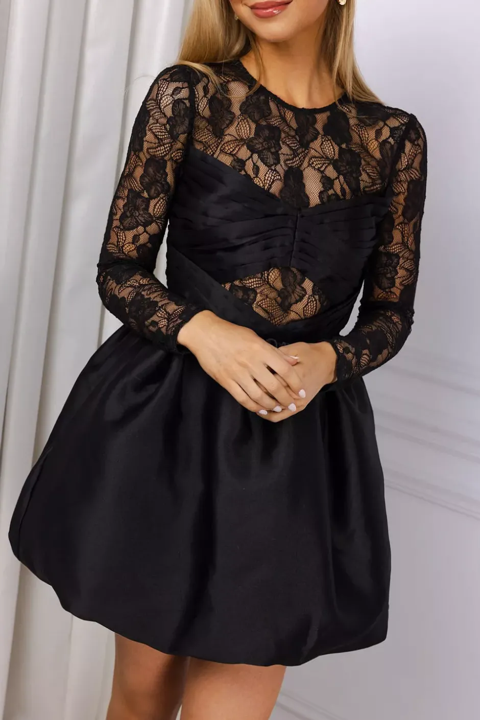 Taffeta Lace Mini Dress Black^SELF-PORTRAIT Sale