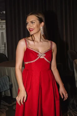 Textured Diamante Midi Dress Red^SELF-PORTRAIT Sale
