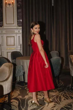Textured Diamante Midi Dress Red^SELF-PORTRAIT Sale