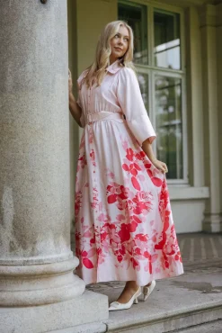 Viscose Collared Dress Pink Field^BY TIMO Outlet