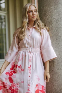 Viscose Collared Dress Pink Field^BY TIMO Outlet