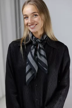 Wide Striped Scarf Black & Grey^LESCARF Discount