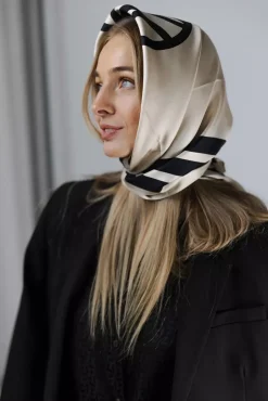 Wide Striped Scarf Sand & Black^LESCARF Outlet