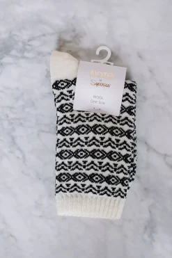 Wool Pattern Socks Offwhite/Black^NOTE BY SYVERSEN Outlet