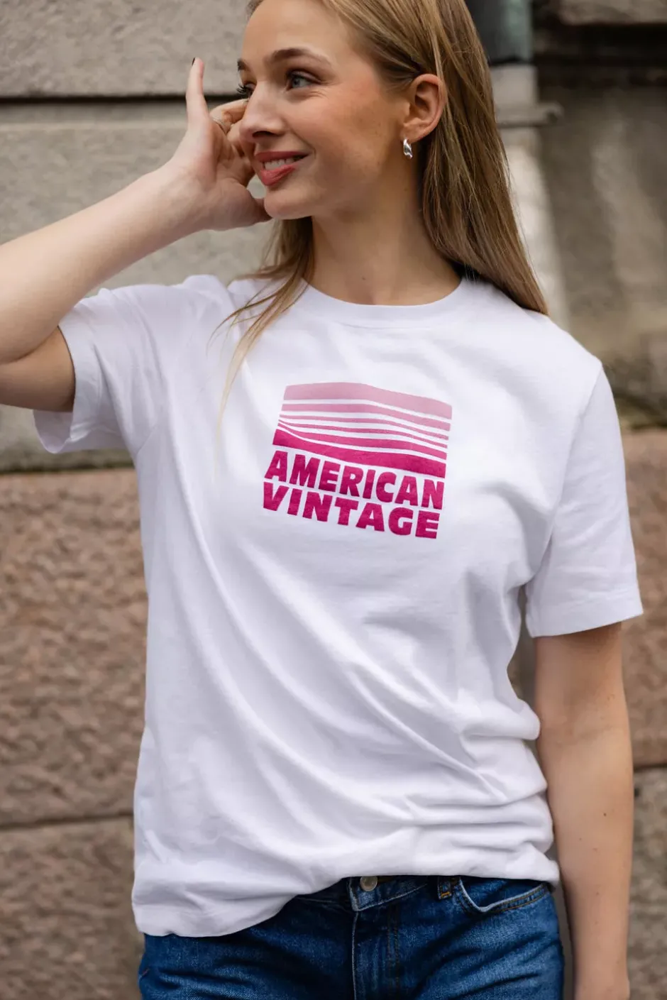 Ykobow T-shirt White Print Fuchsia^AMERICAN VINTAGE New