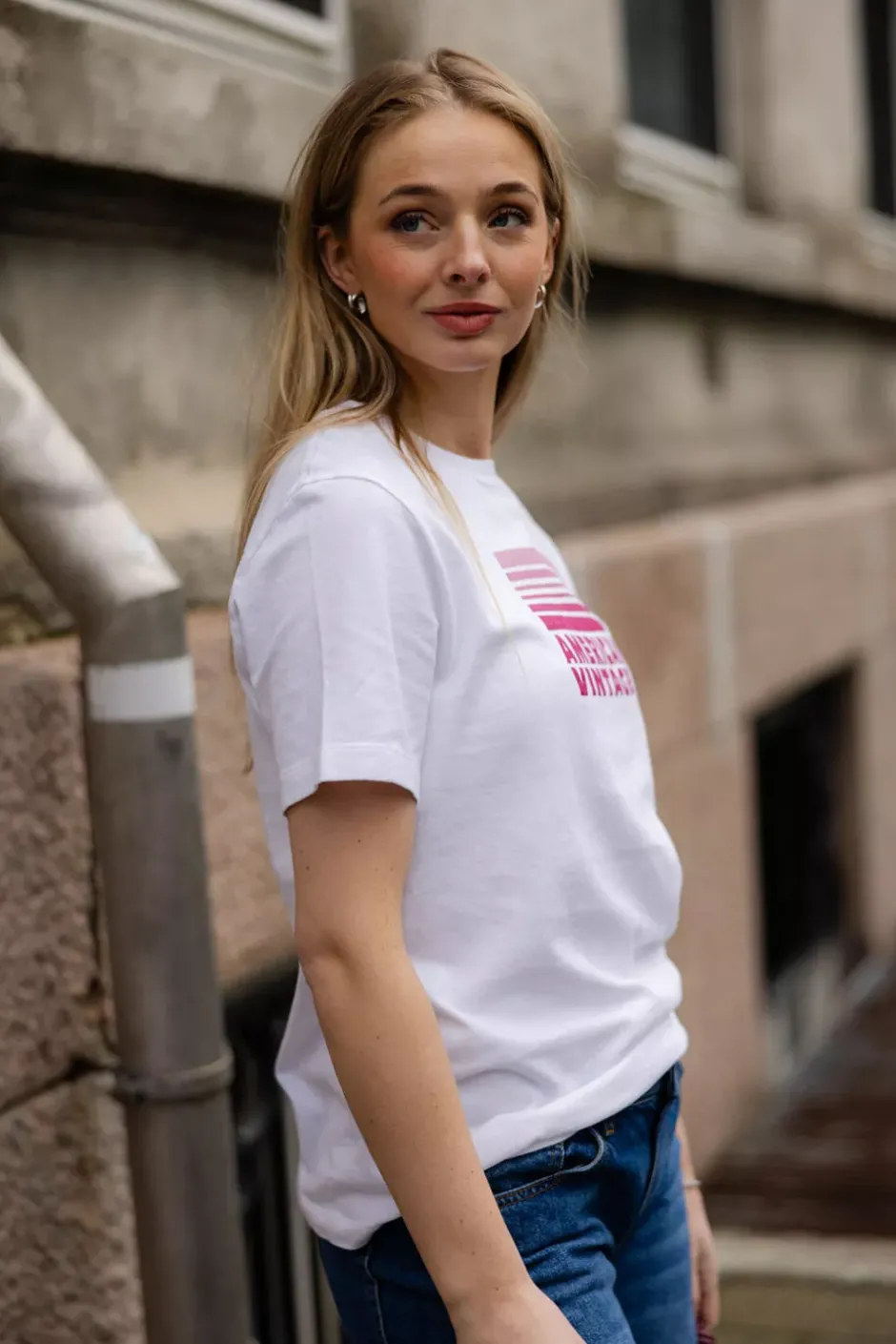 Ykobow T-shirt White Print Fuchsia^AMERICAN VINTAGE New